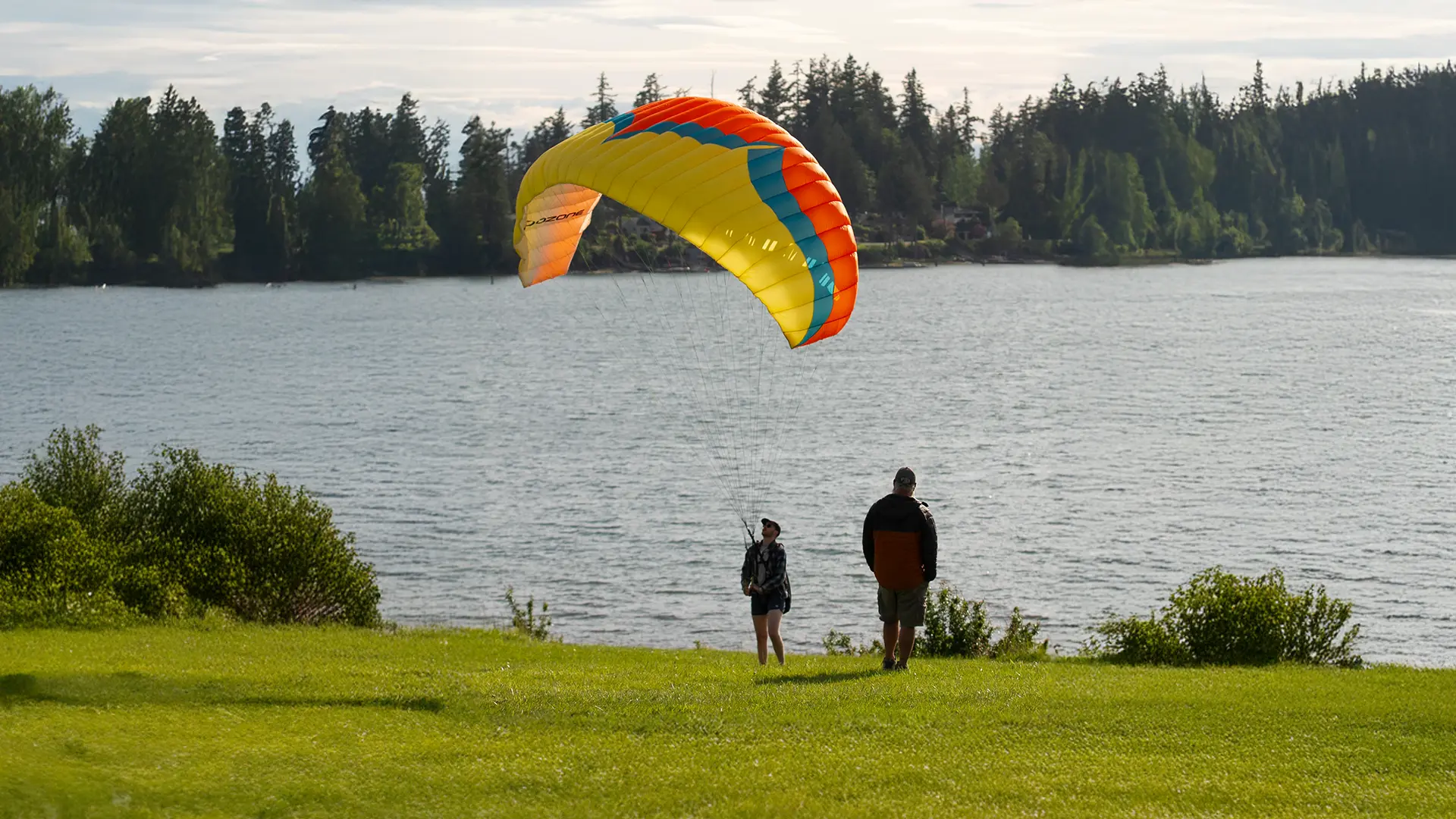 Tandem paramotor flight over Washington State